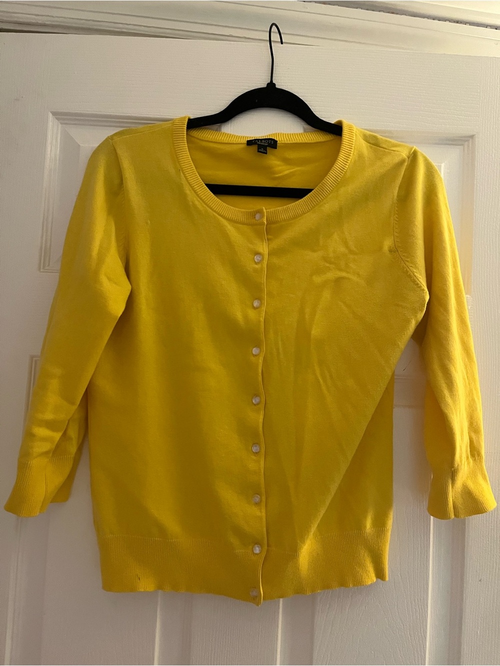 Talbots Yellow Button-Front Quarter Sleeve Cardigan Sweater